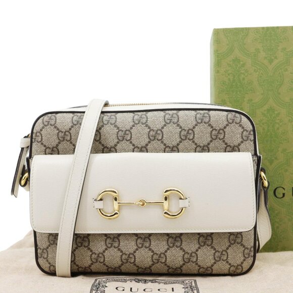 Gucci Horsebit 1955 Small GG Supreme Canvas Shoulder Bag White 645454 - Picture 3 of 15